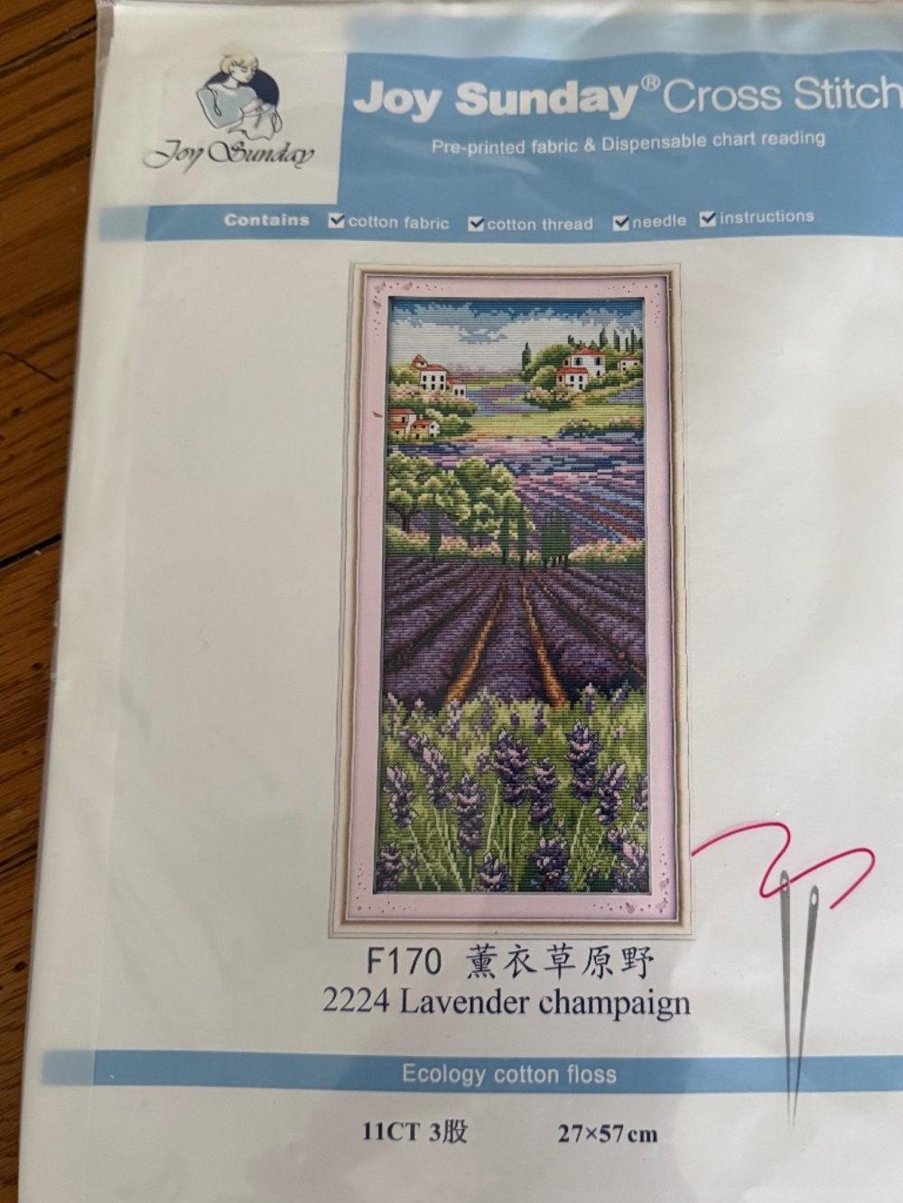 Lavender Champagne  Joy Sunday Pre-Printed Cross Stitch Kit 11ct Aida - NEW